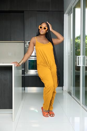 Nimsruc Womens Jumpsuits Casual Summer Rompers Sling Sleeveless Loose Baggy Overalls Jumpers With Pockets 2024 Yellow L - Thumbnail 5