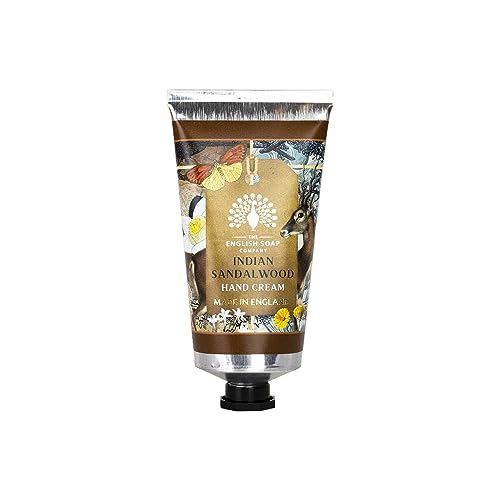 The English Soap Company Anniversary Indian Sandalwood Hand Cream - Shea Butter, Aloe Vera and Beeswax Moisturiser - Woody Scent, Recyclable Tube, British Skincare Gift, Made in England - 75ml