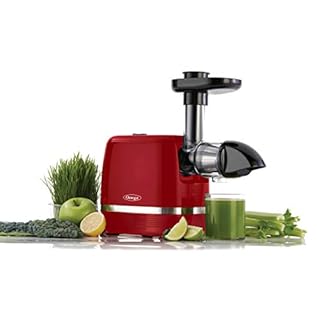 Omega H3000RED Juicer Cold Press 365 Slow Masticating Easy to Clean, Quiet Motor, High Juice Yield and Preserves Nutritional Value, Fruits, Vegetables and Leafy Greens, 150-Watt, Red