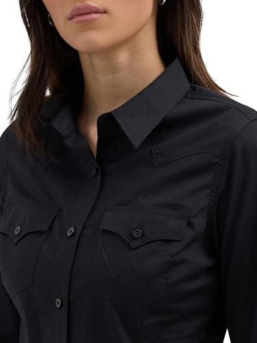 Women's Retro Long Sleeve Cool Blue Solid Western Shirt3