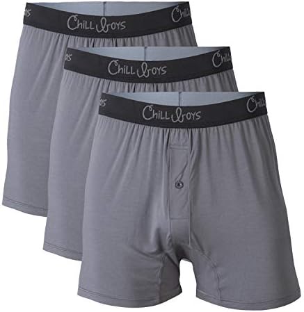 Chill Boys Soft Bamboo Mens Boxers 3 Pack - Cool, Comfortable Bamboo Underwear, Boxer Shorts (Small, Gray)