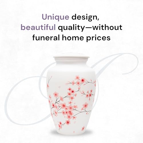 Image of Cremation Urns for Human Ashes Adult Female | Human Urn for Ashes for Women | Decorative for Cremation, Funeral, Burial, Home | Handcrafted Large Size - Cherry Blossom
