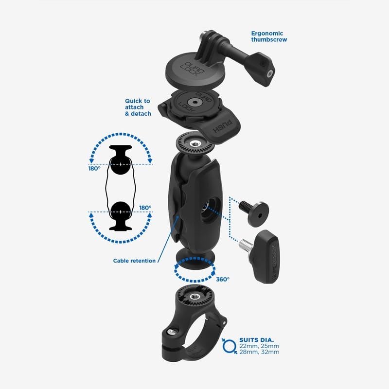 Exploded view of Quad Lock Action Camera Adapter Kit components
