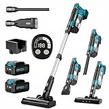 700W/60KPa/70Mins Aspirateur Balai sans Fil Puissant avec 2*4,0Ah Batteries Amovible, avec Rechargeable Support Mural, Brosse Anti-Enchevêtrement, Écran LED, pour Sols Durs/Animaux/Voiture
