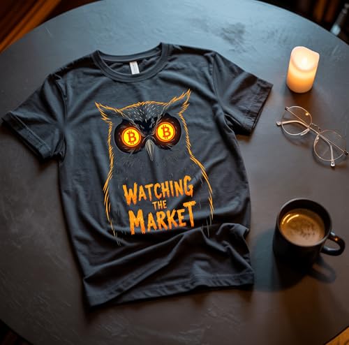 Bitcoin Owl Graphic T-Shirt – Watching The Market – Unisex Black Garment-Dyed Crypto Halloween Shirt, Night Owl Trader Gift - Image 5