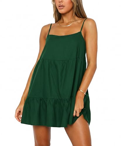 Image of Babydoll Dress for Women Spaghetti Strap Swing Dresses Sleeveless Short Flowy Dress Summer Loose Sundress