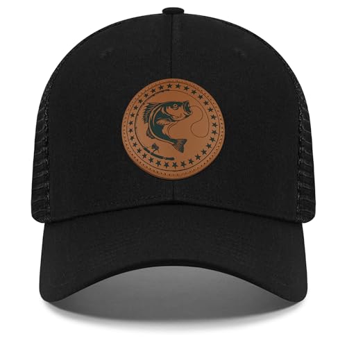 Fishing Gifts for Men Women, Unique Fish Stuff Flag Trucker Hat for Fisherman Best Gift, Black/Grey, 12.black, One size