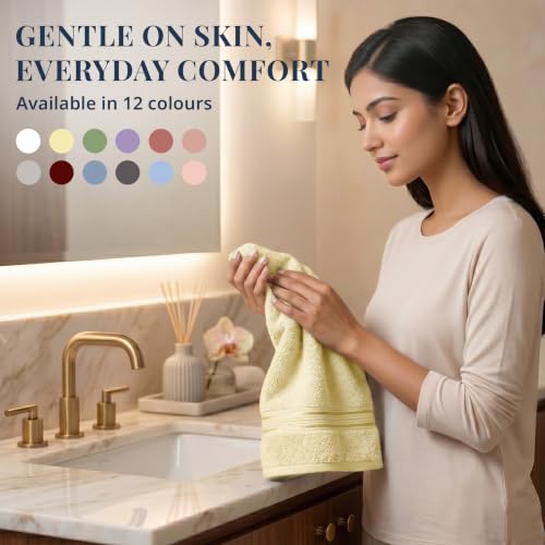 Image of LANE LINEN 575 GSM 100% Cotton Hand Towel 2PC - Elfin Yellow | Zero-Twist Weave, True 60x40cm Each, Quick Dry & Absorbent, Ideal for Gym & Daily Use