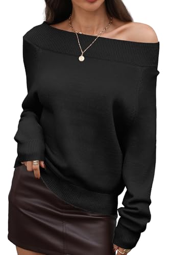 ELLEVEN Off The Shoulder Sweater Tops for Women Cozy Pullover