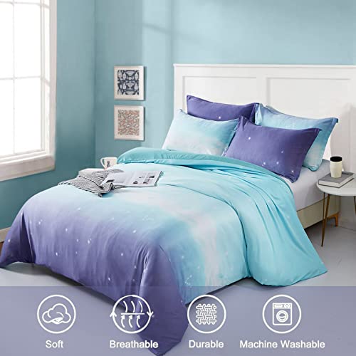 DJY Galaxy Star Duvet Cover Blue and Purple Bedding Set Gradient Color Duvet Cover Pillowcase with Zipper Closure for Kids Girls Teens Adults (Single Size 135x200cm) - Image 2