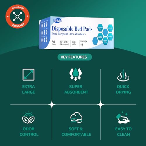 Image of MILDPLUS 50 Count Disposable Bed Pads , 30x36 Inch Extra Large Incontinence Underpads | Heavy Absorbency 90 Grams Pee Pads for Adult, Senior, Baby & Pet Care (No Adhesive)