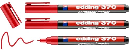 edding 370 Permanentmarker, 1 mm Rundspitze, (Rot, 3 Stifte)