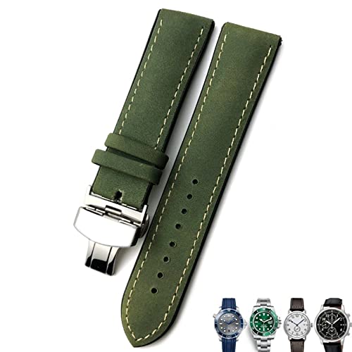 Bracelet de montre en cuir vert 20mm avec boucle argentée pour modèles de luxe et sport
