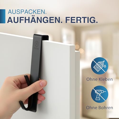 FATISE Premium Türhaken – Passgenau für deutsche Türen – Kleiderhaken Tür inkl. Schutzpad – 4er Set Türhaken zum einhängen