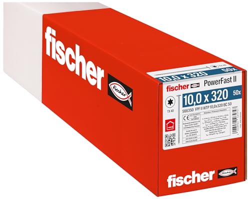fischer PowerFast II WTP 10.0 x 320, Powerful Wood Screws with Flat Head, Inner Star Receptacle and Partial Thread