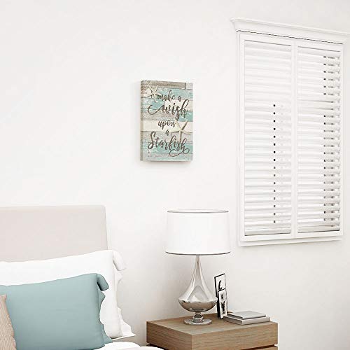 Adecuado Beach Bathroom Decor Starfish Seashell Wall Art Ocean Themd Pictures Inspirational Teal Rustic Beachy Decorations For Bedroom, Make A Wish Upon A Starfish, 12X16 Inch #TOP1