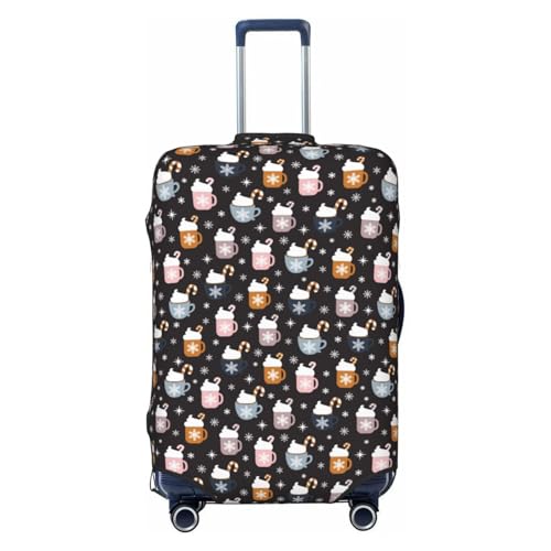 Snowflake Cream Hot Cocoa Print Luggage Cover For Suitcase,Washable Elastic Travel Suitcase Protector With Zipper Closure And Bottom Buckle – Fits 18-32