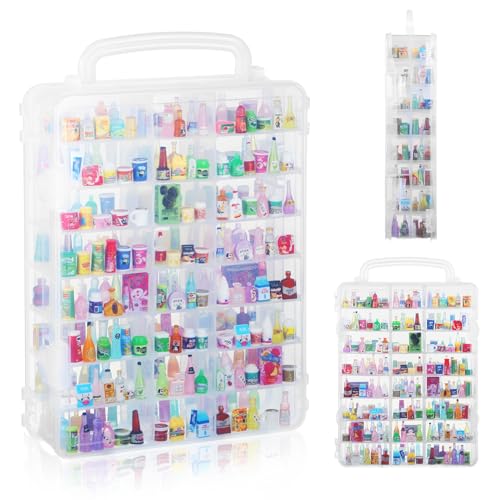 48-Slot Mini Brand Storage Case Plastic Mini Brand Organizer Box with Adjustable Dividers Clear Toy Storage Case for Mini Brand Collector Toy Portable Compartment Container for Collectibles(Case Only)