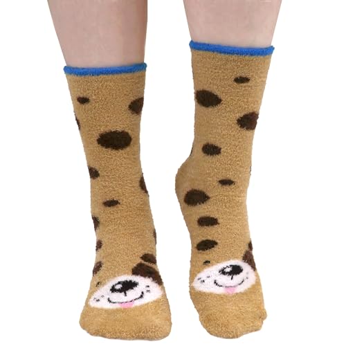 Image of BambooMN Super Soft Warm Cute Women's Animal Non-Slip Fuzzy Fluffy Crew Winter Home Socks