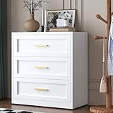 LCAOPC White 3 Drawer Metal Dresser for Bedroom, Wide White and Gold Dresser for Closet, Metal Chest of Drawers, Dressers & Chests of Drawers for Living Room, Hallway, Office, Bedroom