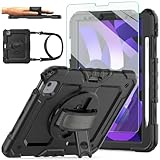 iPad Air 5/4 Case 10.9'' 2022/2020, iPad Pro 11 Case 2021/2020/2018, [Kid Proof] Ambison Full Body Protective Case with 9H Tempered Glass Screen Protector, 360° Rotatable Kickstand/Hand Strap (Black)