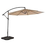 AMT Adjustable Offset Cantilever Hanging 10' Patio Umbrella with Cross Base and Crank, Beige