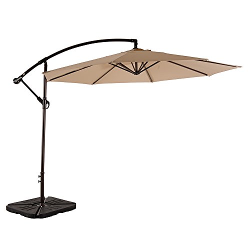 AMT Adjustable Offset Cantilever Hanging 10' Patio Umbrella Cross Base Crank, Beige