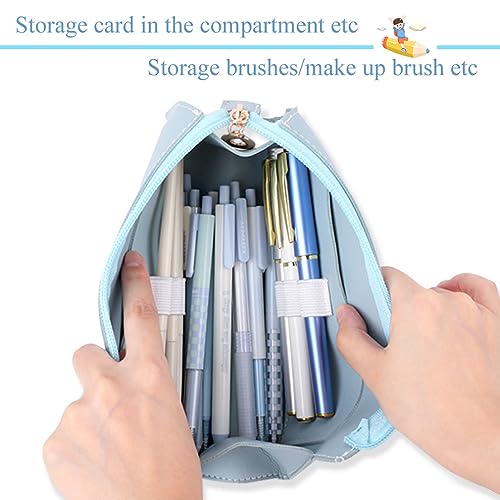 Image of iSuperb Leather Pencil Pouch PU Pencil Case with Zipper Pen Bag Make Up Cosmetic Pouch for Office Travel (Blue)