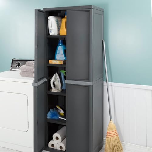 Image of Sterilite 4 Shelf Cabinet, Lockable Utility Storage, Gray, 2-Pack
