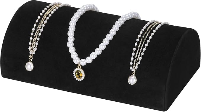 Image of Jewelry Store Counter display oval necklace display rack Gray Velvet Necklace display stand