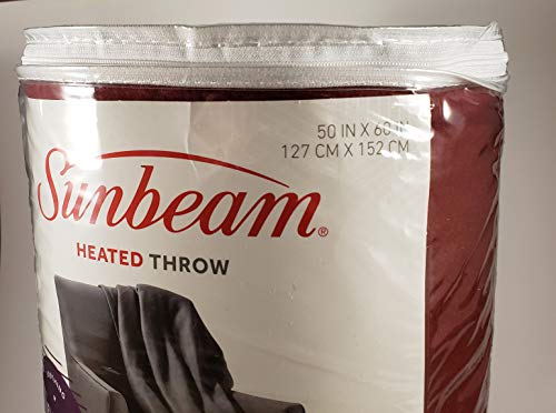 Sunbeam Fleece Electric Heated Warming Throw Blanket Garnet Red Washable 3 Heat Settings #TOP3
