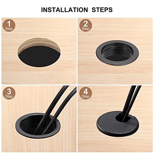 sourcing map 2Stk Kabellochabdeckung 45mm/1-3/4 ABS Arbeitsplatz Kabel Draht Schnur Öse Kabeldurchführung für Büro Computer Arbeitsplatz Draht Veranstalter Schwarz