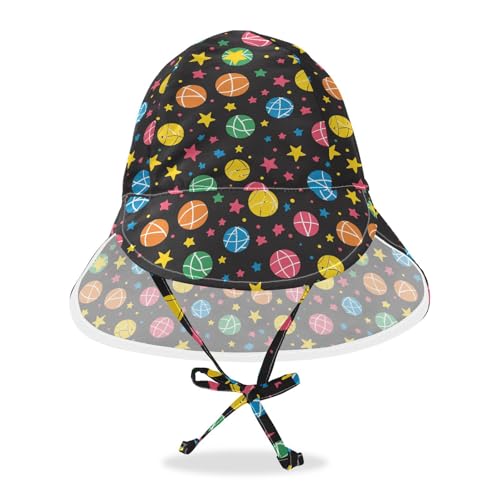 KLL Baby Sunhat Toddler Boy Bucket Hats Baby Girls UPF 50+ Large Brim Traveling Swim Hat Cartoon Ball Stars Colorful