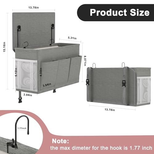 Edudif Dual-purpose Bedside Caddy Bedside Organizer, Bed Caddy with 6 Pockets, Versatile Bedside Storage Solution Magazine Remotes holder, ideal for Home, Dorm, Hospital, Crib Bed (Grey)