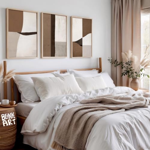 Image of BLINKART Set of 3 BROWN CREAM BLOCK Natural Brown Frame Painting for Wall Decoration - Modern Art Wall Decor Framed Painting for Living Room Bedroom - Framed Wall Posters /Paintings (8X12 inch)