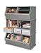 Badger Basket Stackable 3-Bin Storage Cubby - Modular Toy and Craft Organizer with Wide Mouth Bins, Expandable Design, Solid Panel Construction - Compatible with Other Units - Gray
