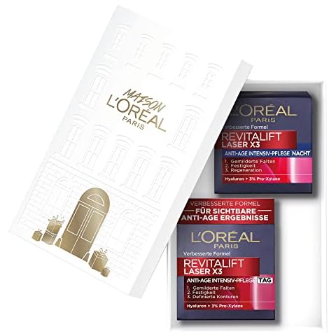 L'Oréal Paris Gesichtspflegeset, Anti-Aging Tages- und Nachtpflege mit 3-fach Wirkung, Hyaluronsäure und Pro-Xylane Cover