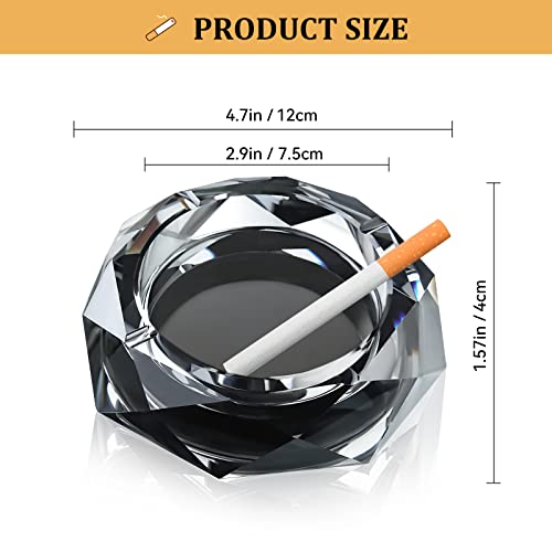 Bicico Retro Diamond-Shaped Crystal Glass Ashtray, Black, Home Decoration