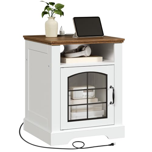 HOOBRO Farmhouse End Table for Living Room, 17.7" Wide Nightstand