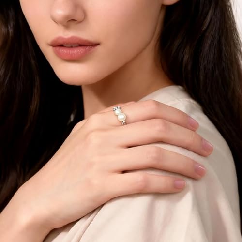 Bague en argent 925 avec perles raffinées et oxyde de zircone - 5