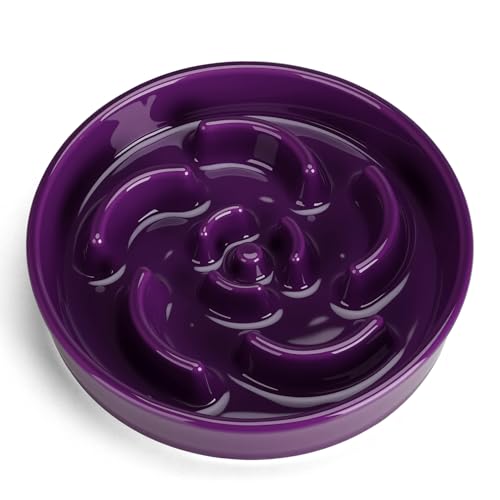 Slow Feeder Dog Bowl, Ceramic 8.3 inch Dog Food Bowls for Small, Medium, and Large Breed, Anti-Slip Maze Puzzle Food Dish to Slow Down Eating (Deep Purple, 8.3 inch) - image 8
