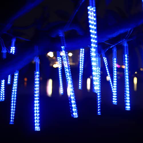 Oluote Meteor Shower Rain Lights, Solar Falling Rain Lights 30Cm 10 Tubes 360 Leds Waterfall Falling Rain Drop Icicle String Lights Outdoor, For Christmas Tree Decoration Party Patio (Blue) #TOP5