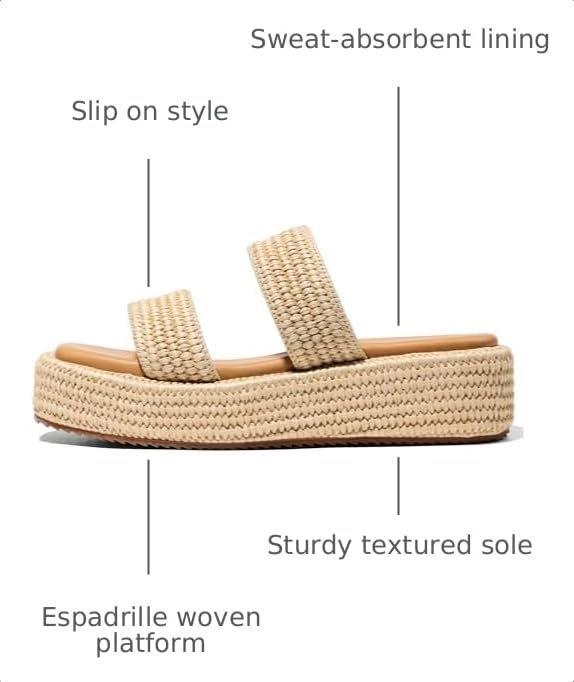 Image of Erocalli Platform Sandals Women Brown Wedge Espadrille Sandals Slip on Summer Beach Raffia Sandal Comfortable Open Toe Dressy Outdoor Cute Two Straps
