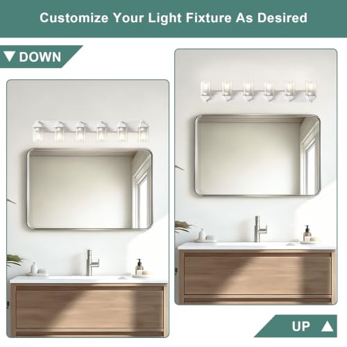 Image of White Bathroom Light Fixtures, 6 Lights Bathroom Lighting Fixtures Over Mirror, Square Design & Rectangle Large Backplate, Modern Vanity Lighting Fixtures, for Bathroom /Living Room /Bedroom