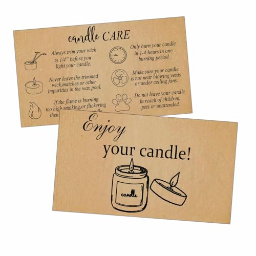 50 Pack Kraft Candle Care Instruction Cards 2×3.5 inch Candle