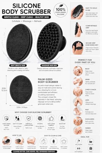 Image of LUMONY 5 -in-1 Soft Silicone Bath Brush Set | Back Scrubber Belt | Long Handle Back Scrubber + Body Scrubber + Scalp Massager + Face Massager | Super Exfoliating & Lathering Shower Brush | BPA-Free | For Men & Women (With A Free 3pcs Hook)
