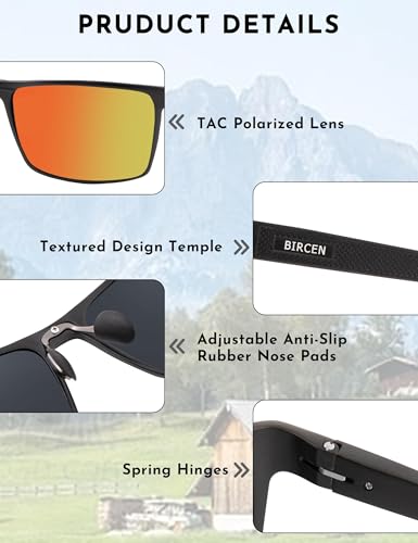 Image of BIRCEN Polarized Anti-Glare Sunglasses for Men: Lightweight Metal Wrap around Sun Glasses UV Protection for Driving Fishing