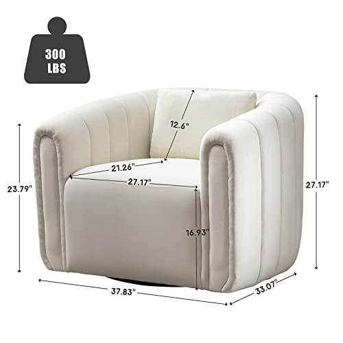 Anj Swivel Barrel Chair Set Of 2 With Plump Pillow, Modern Channel Velevt Accent Chair, Comfy Round Armchair, Swivel Accent Chair For Nursery Living Room Bedroom (Beige) #TOP1