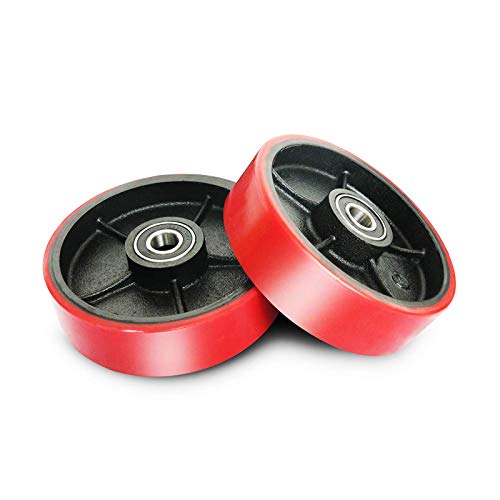 Image of APOLLO Pallet Truck Parts Steering /Pallet Jack Wheels with Bearings Set 7'' x 2'' Poly Tread red Fasteners - A Pair