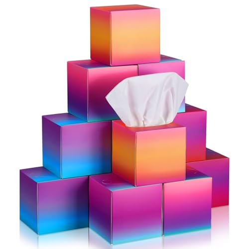Image of Fourluoo 12 Pack Facial Tissues Cube Boxes Face Box 600 Sheets 3 Ply Soft Paper Square Tissues Bulk for Car Pocket Toilet Household Bedroom Family(Gradient Color)